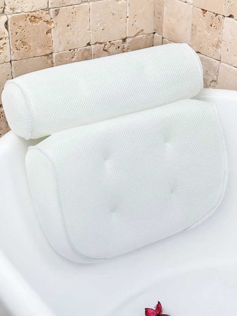 Plush White Bath Pillow Set with Ergonomic Support